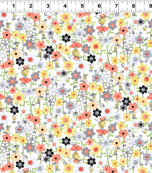 Sweet Bees Mini Floral & Bees Cotton Quilting Fabric by Susybee