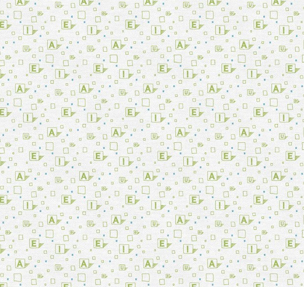 Vowels Alphabet, Olive Cotton Fabric