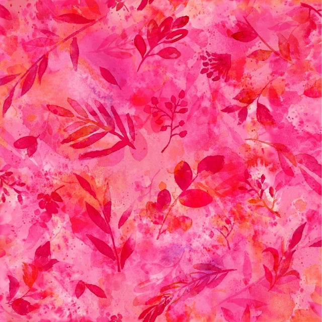 Pink and Orange Bright Spring Oasis cotton fabric *