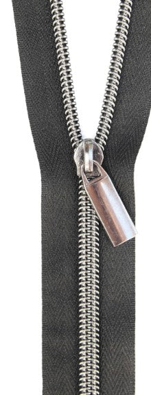 Black #5 Nylon Gunmetal Coil Zippers: 3 Yards with 9 Pulls