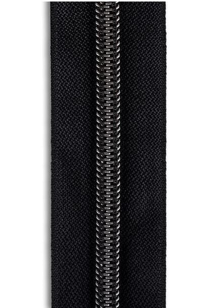 #5 Gunmetal Metallic Nylon Coil Continuous Zipper Roll - 1 foot, Black