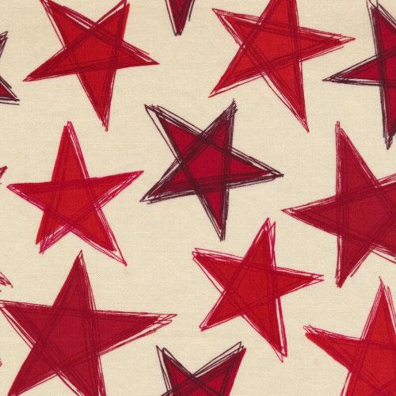 Valor Large Stars Red Stars on Beige Fabric Cotton Fabric *