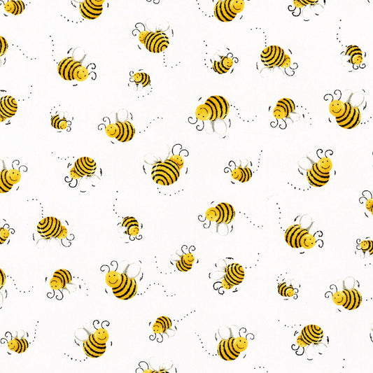 Sweet Bees Allover White Cotton Quilting Fabric by Susybee *