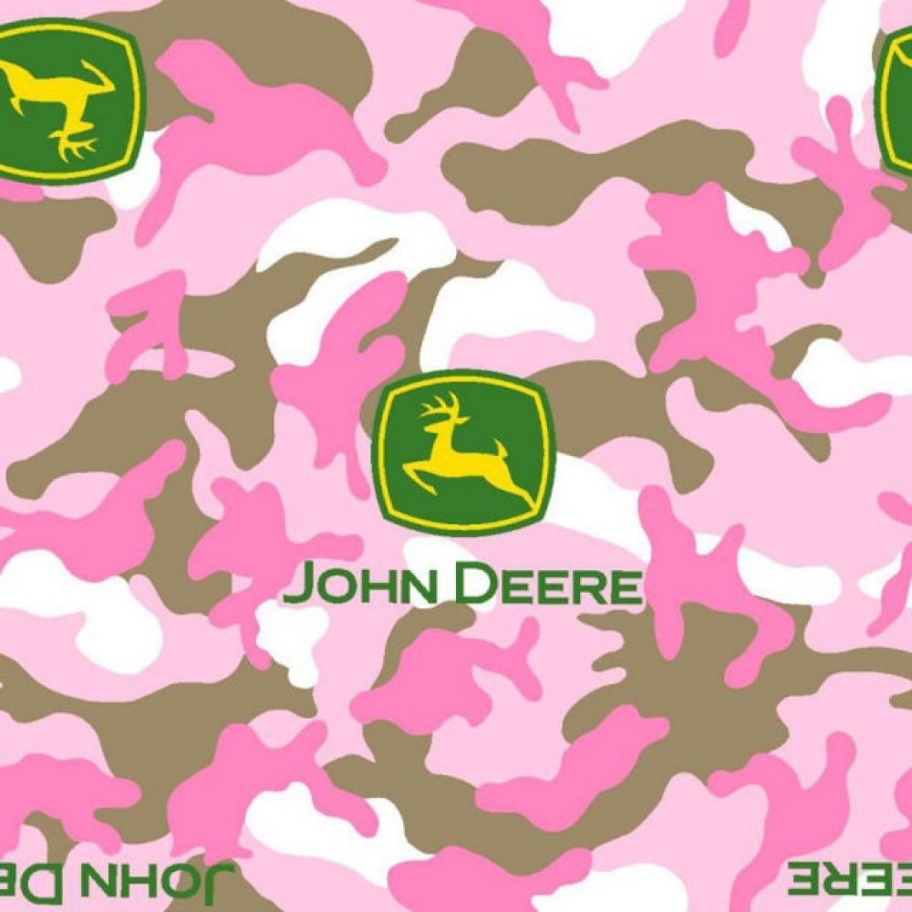 John Deere Green Pink Camo Quilting Cotton Fabric *
