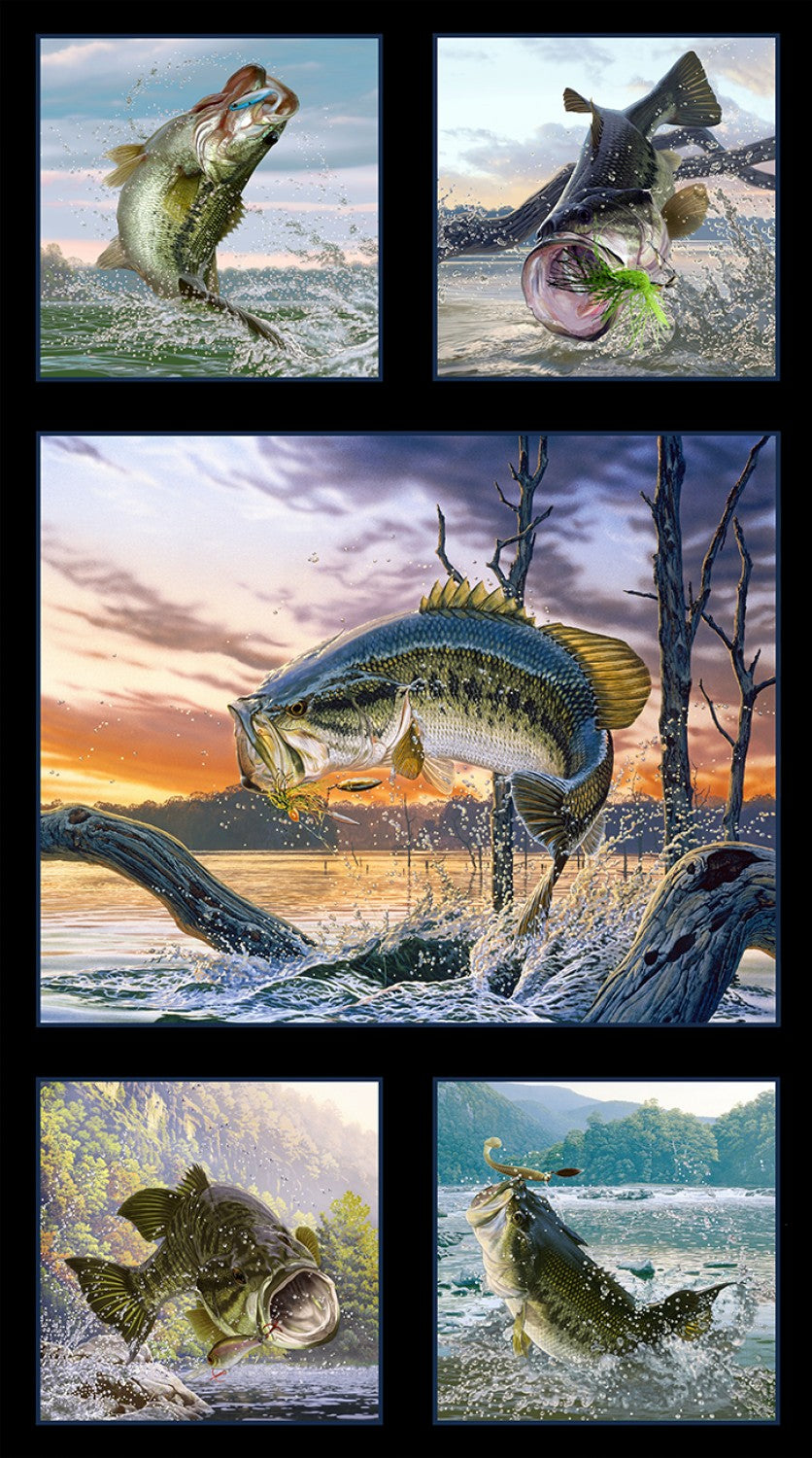 Black Bass Fish Fabric Panel