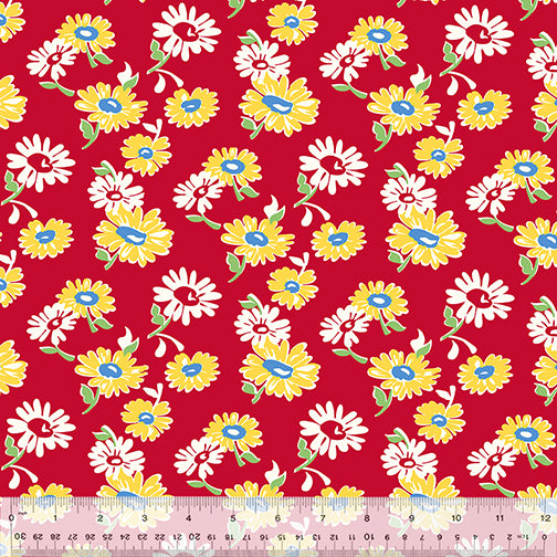 Wild Flour Red Tossed Daisies Cotton Quilting Fabric *