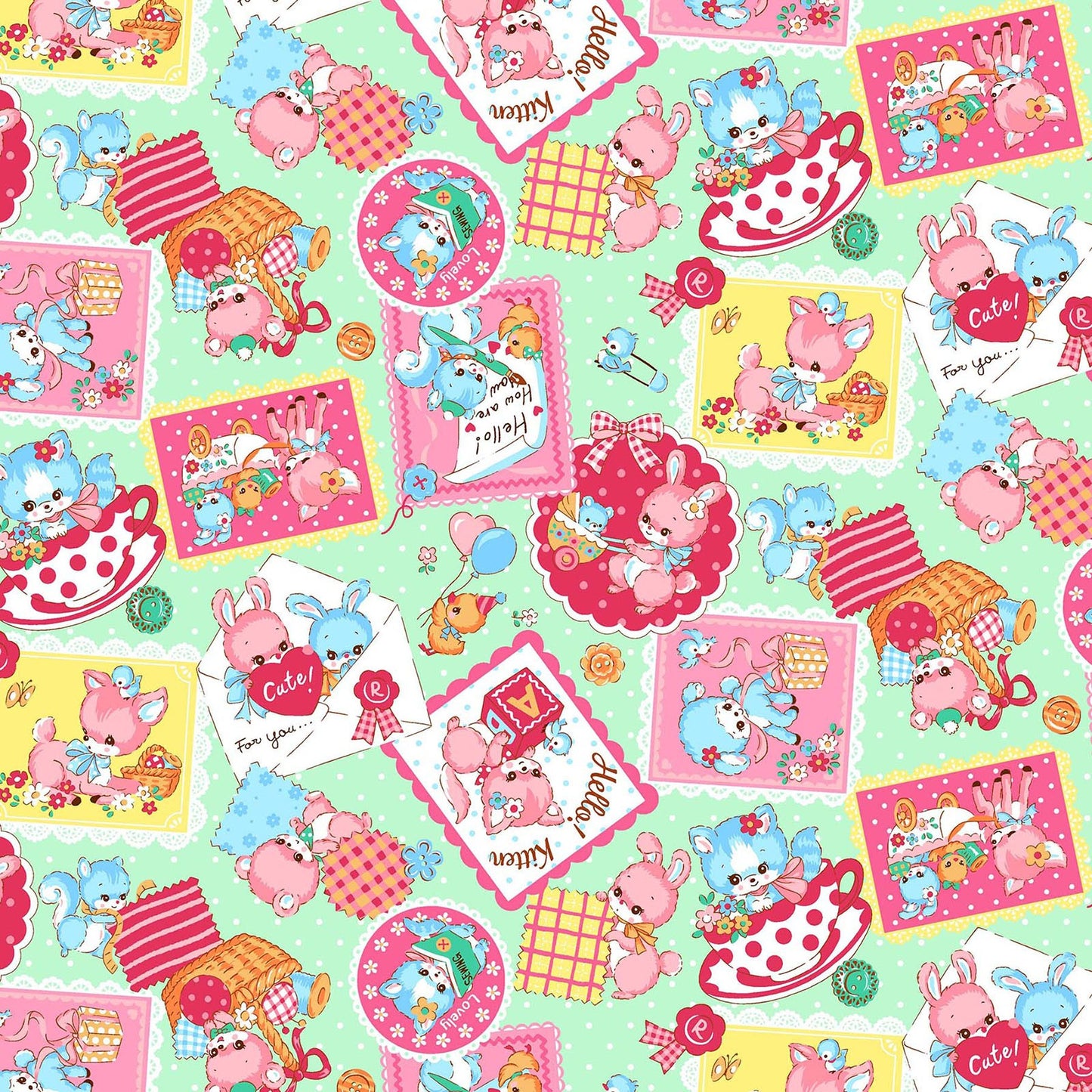 Retro Animals - Vintage Look Baby Animals Cotton Sheeting Fabric