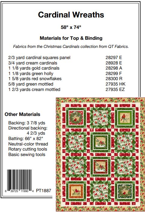 Cardinal Wreaths PDF Download Quilt Pattern by Pine Tree Country Quilts