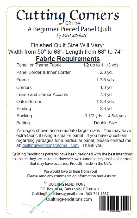 Cutting Corners PDF Download Panel Quilt Pattern by Quilting Renditions