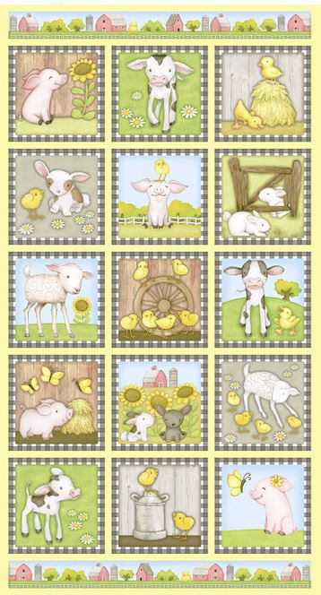 Farm Babies Blocks Fabric Panel #54 – Treasures Three