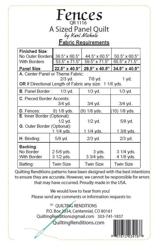 Fences PDF Download Panel Quilt Pattern by Quilting Renditions