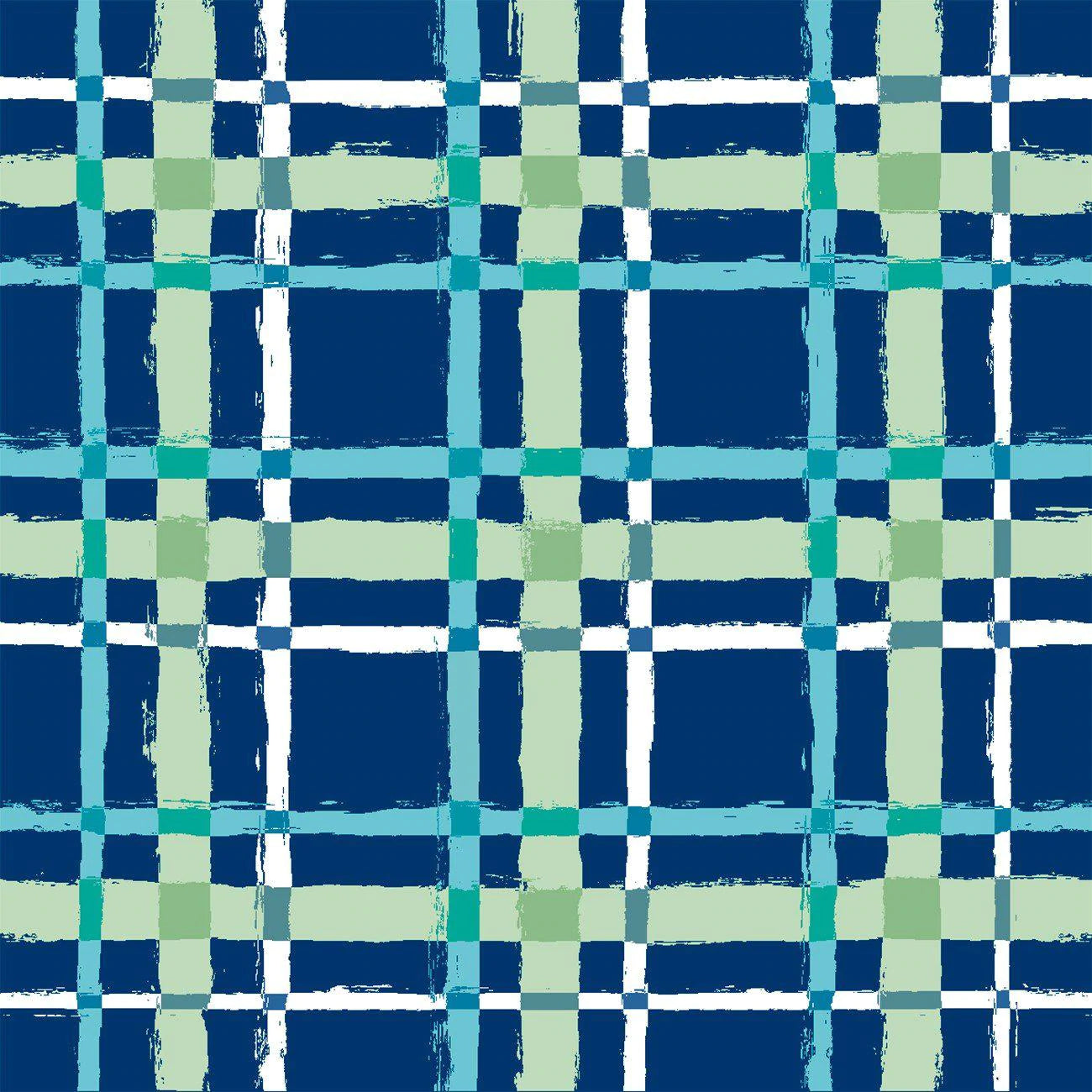 Forest Friends Blue Plaid cotton fabric *