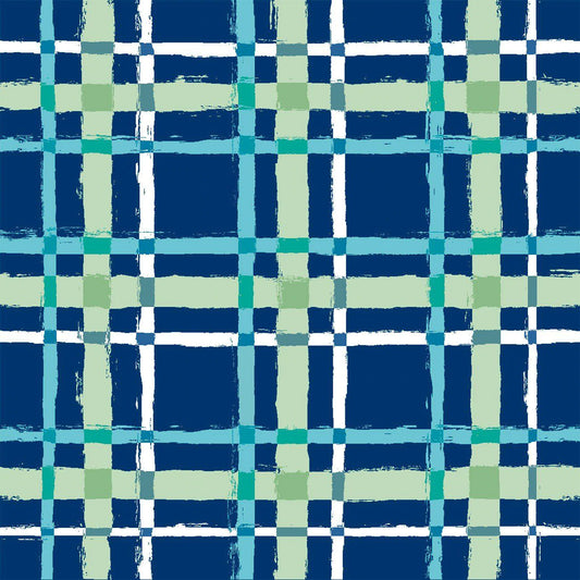 Forest Friends Blue Plaid cotton fabric *