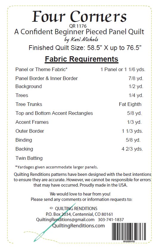 Four Corners PDF Download Panel Quilt Pattern by Quilting Renditions