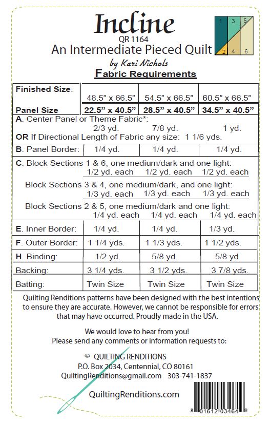 Incline PDF Download Panel Quilt Pattern by Quilting Renditions