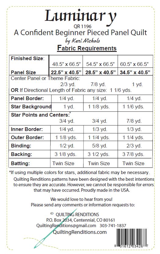 Luminary PDF Download Panel Quilt Pattern by Quilting Renditions