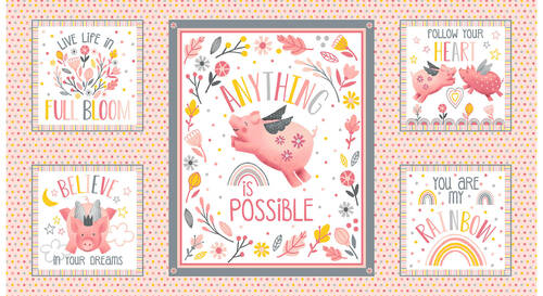 Porkopolis When Pigs Fly Fabric Panel #107