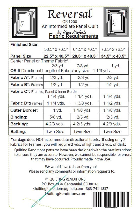Reversal PDF Download Panel Quilt Pattern by Quilting Renditions