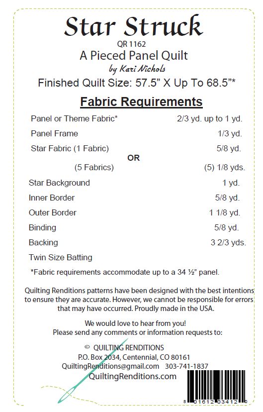 Star Struck PDF Download Panel Quilt Pattern by Quilting Renditions