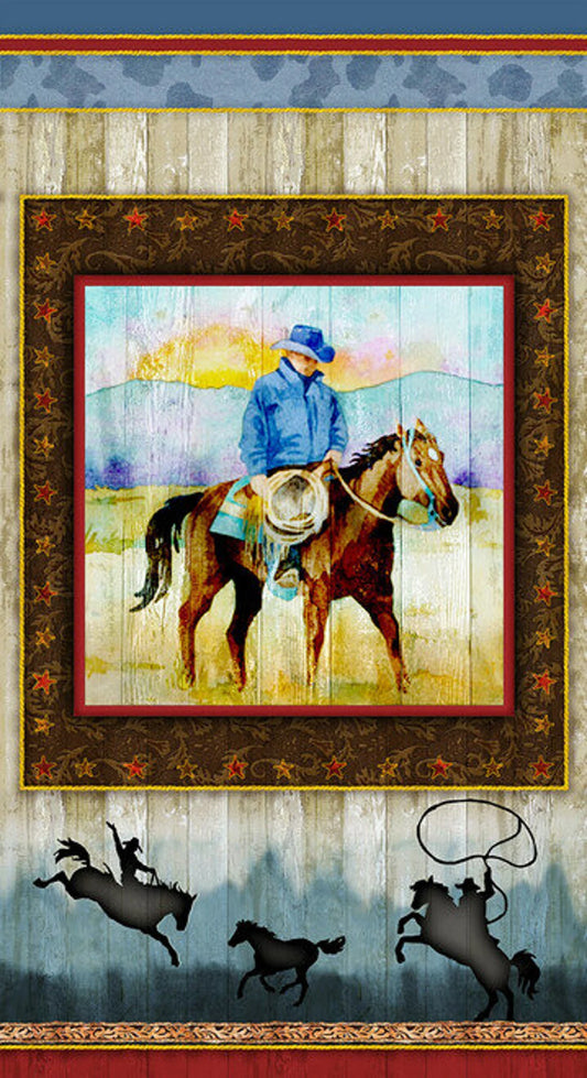 Sunset Rodeo Cowboy Fabric Panel #83
