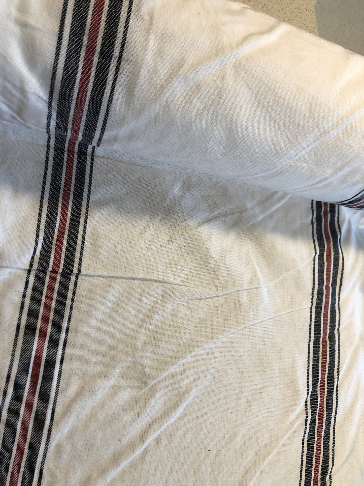 Towel Fabric Black/Red Stripe on White 16in Wide