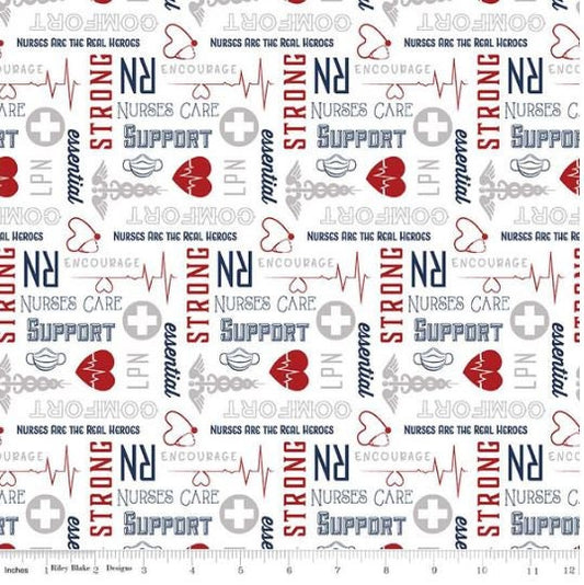 Nobody Fights Alone Nurses Care Red Cotton Fabric *