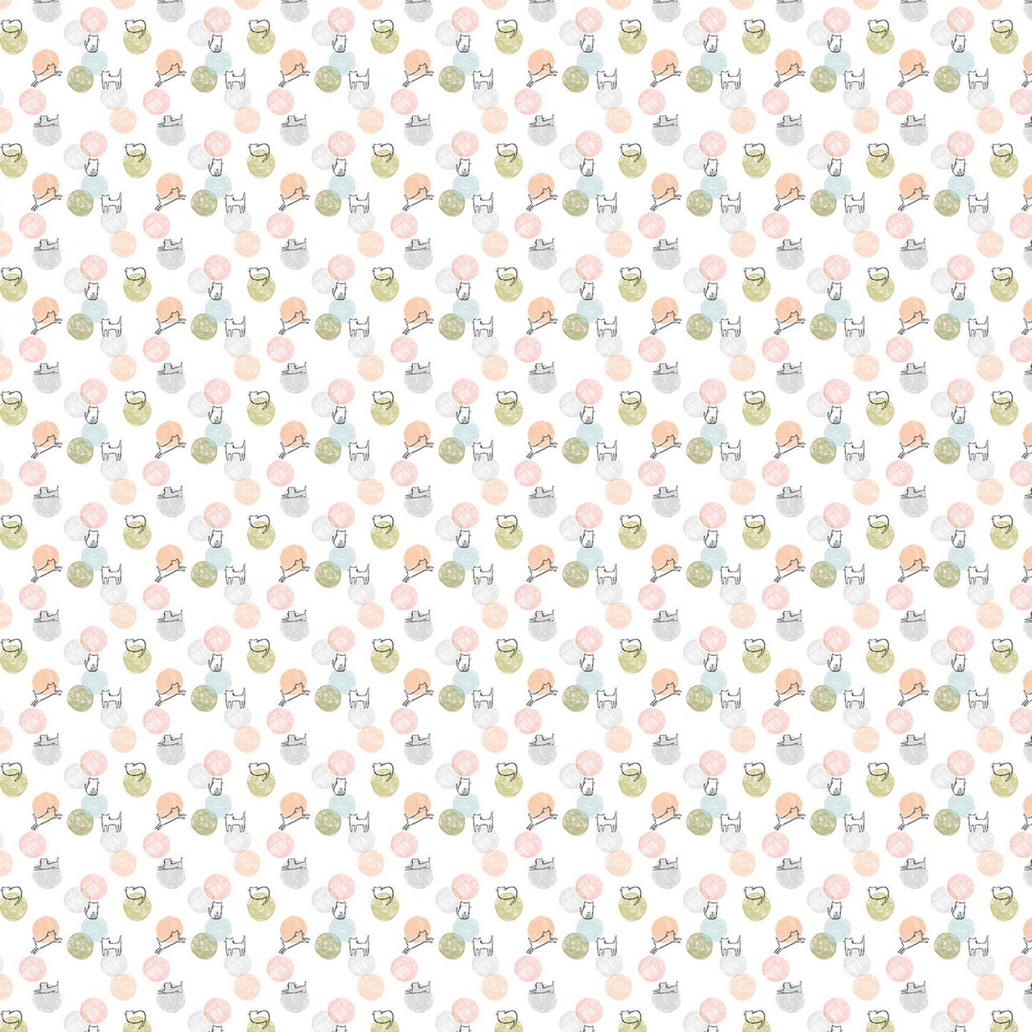 Purrfection Yarn Cat, White Cathletic Cotton Quilting Fabric **Clearance