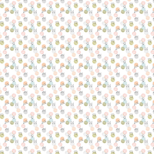 Purrfection Yarn Cat, White Cathletic Cotton Quilting Fabric *