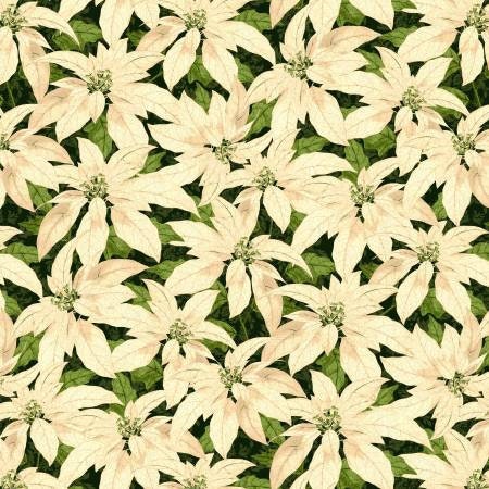 Green Poinsettia Christmas Fabric *
