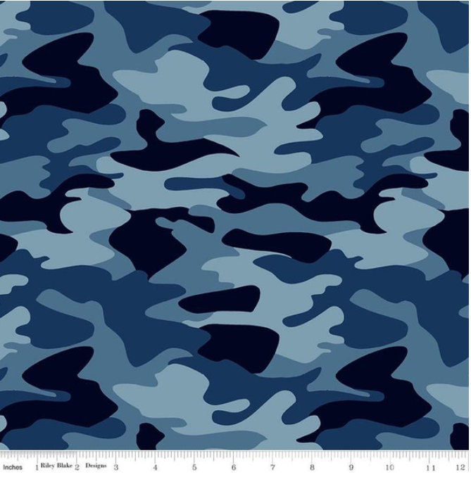Nobody Fights Alone Camo Blue Cotton Fabric *
