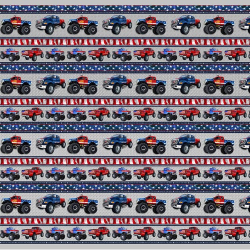 American Trucker, monster truck Border Stripe fabric **Clearance