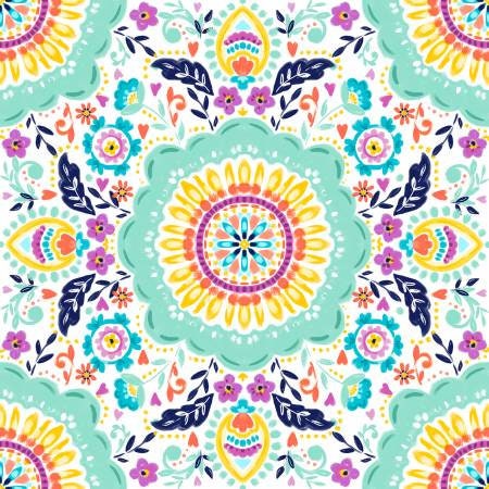 White Painted Tile Cotton Quilting Fabric *