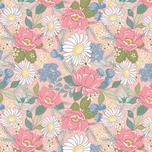 Country Roads Floral Pink Cotton Quilting Fabric *