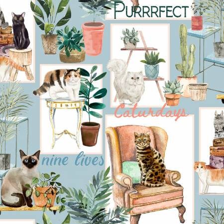 Blue Cat Patch, Everyday is Caturday Fabric *