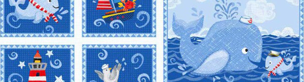 Whimsical Blue Whale and sea life for baby quilt