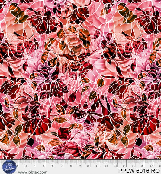 Petal Play 108" Red and Orange Floral Wideback Cotton Fabric
