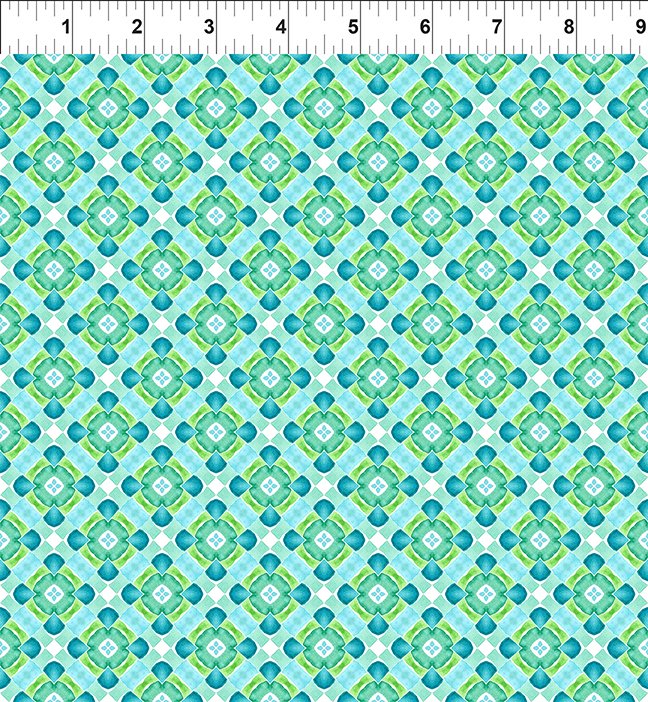 Dragon Friends - Teal Geometric Shapes Cotton Fabric