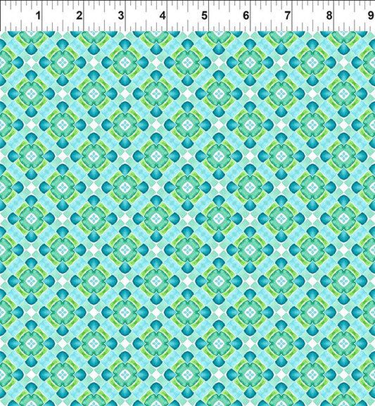 Dragon Friends - Teal Geometric Shapes Cotton Fabric