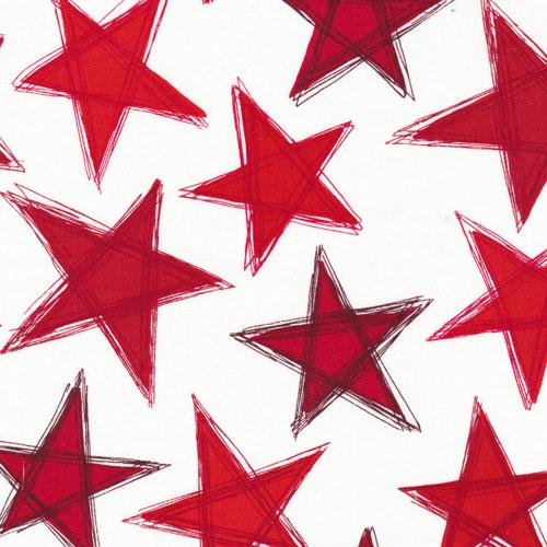 Valor Large Stars Red Stars on White Fabric Cotton Fabric