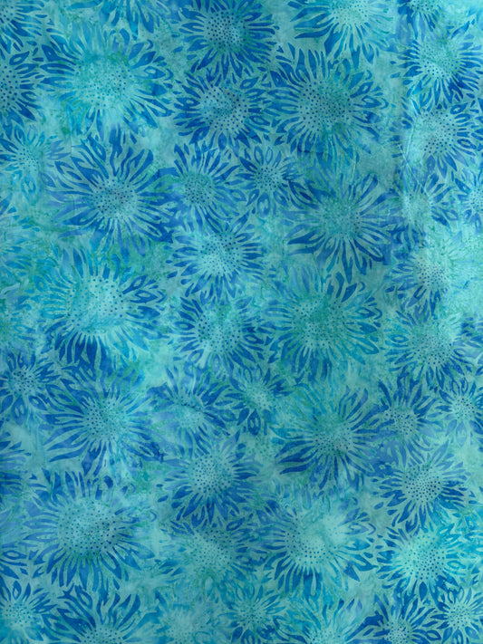 Blue Sunflowers Batik Cotton Fabric