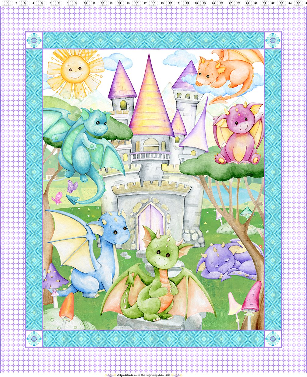Dragon Friends, Baby Dragons Fabric Panel