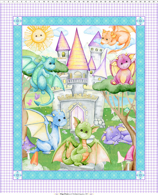 Dragon Friends, Baby Dragons Fabric Panel
