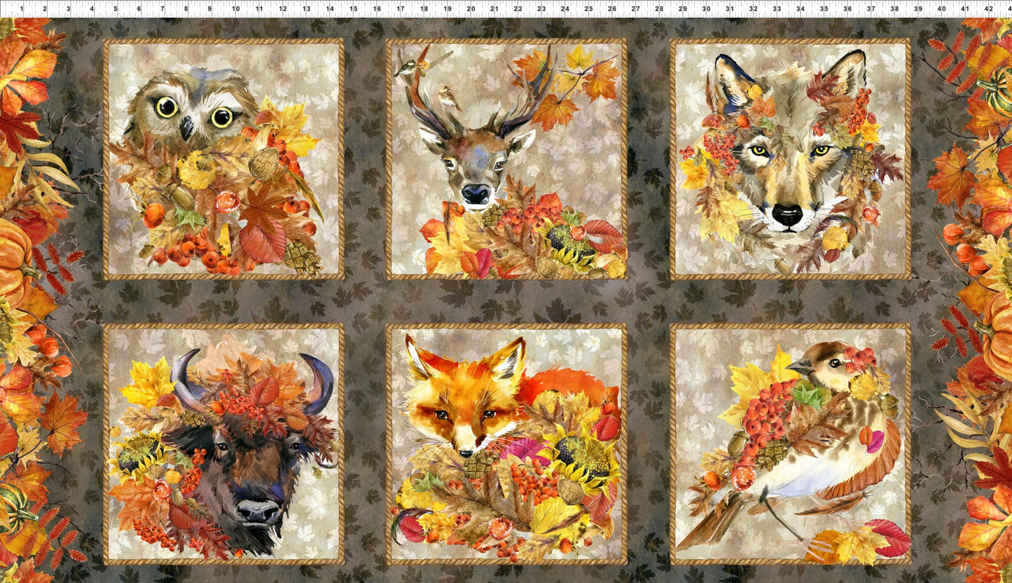 Autumn Animal Friends Fabric Panel by In the Beginning Fabrics #104**