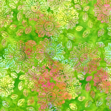 Grass Green Tossed Leaf Batik Fabric