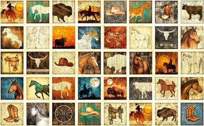 Unbridled Western Block Picture Patches Fabric Panel