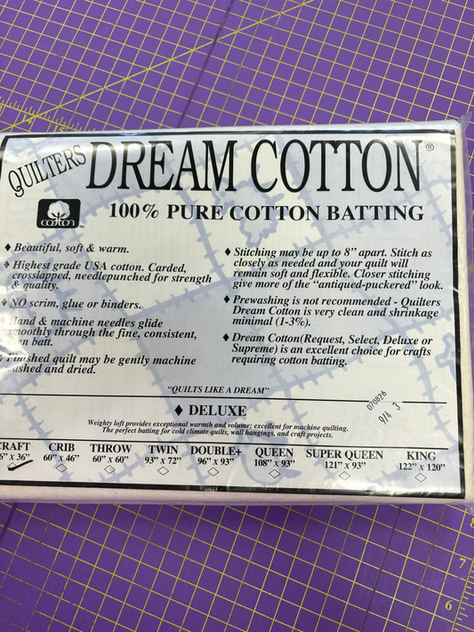100% Cotton Deluxe Loft Batting, Craft Size
