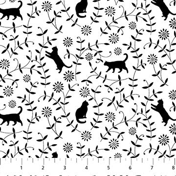 Hide and Seek all over black cats with vines Cotton Fabric *