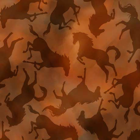 Wild Horses Silhouette brown Cotton Fabric