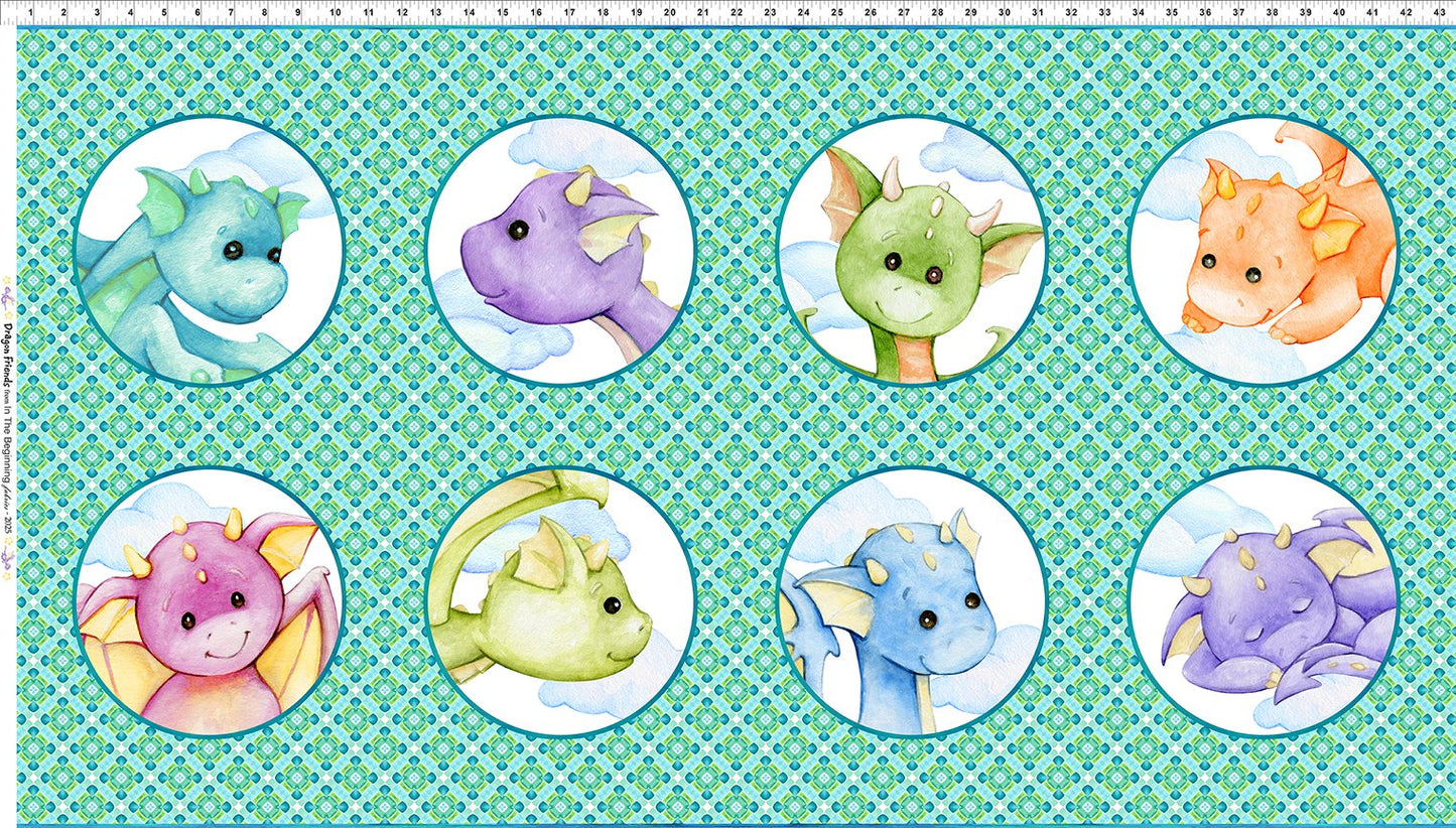 Dragon Friends, Baby Dragons Circle Fabric Panel