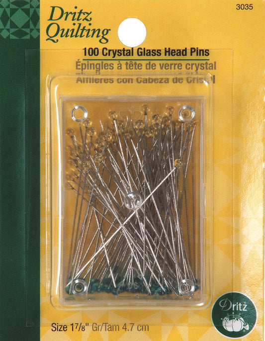Crystal Glass Head Pins, Dritz - Quilting Pins Box Of 100